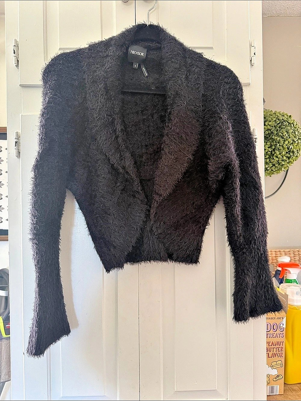 NIC+ZOE Cozy Chic Shrug Cardigan Black Fuzzy Jacket Small